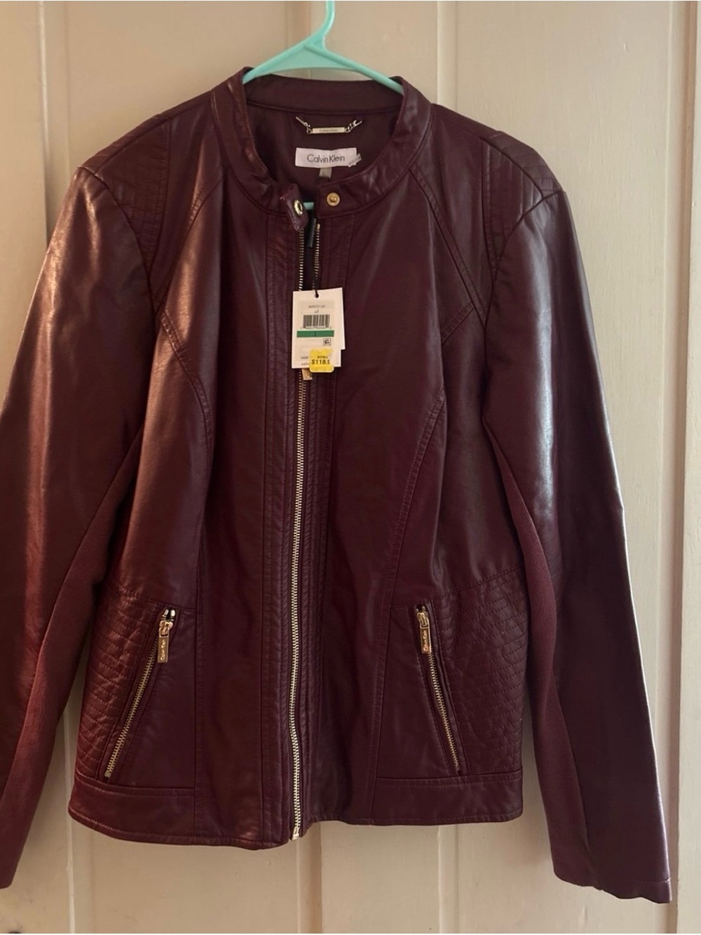 Calvin Klein Women's Deep Burgundy Faux Leather Zip Jacket